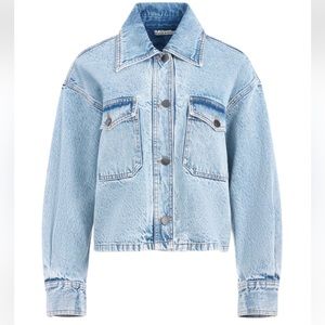Alice and Olivia dean boxy cropped denim jacket